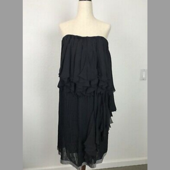 Max Azria Strapless Corset Pleated Color Block Dress. Sz 6. Black with Gray Trim - Picture 1 of 4
